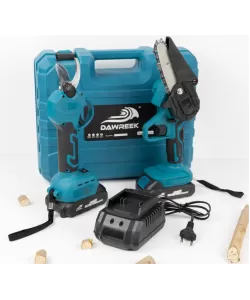 Set mini drujba si Foarfeca gradina , 2 acumulatori, 24V, incarcator inclus, trusa depozitare Set mini drujba si Foarfeca gradina , 2 acumulatori, 24V, incarcator inclus, trusa depozitare