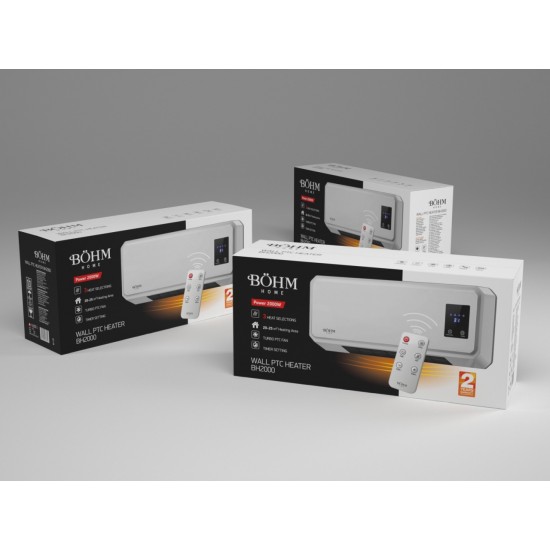 Aeroterma de perete BH2000 BÖHM , doua trepte de putere 1000/2000W, Timer 1-12 H , suprafata de incalzire 20-25 m²