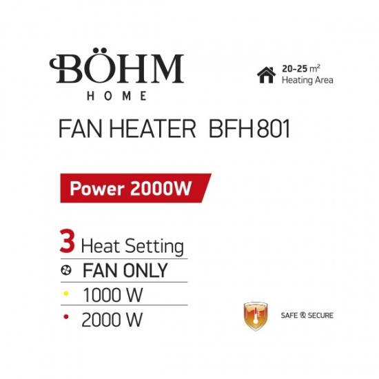Aeroterma electrică BFH-801 BÖHM , 3 trepte de putere 750/1000/2000W , suprafata de incalzire 20-25 m²