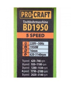 BD1950 bormasina de banc fixa cu coloana PROCRAFT, produsul contine taxa timbru verde 6 Ron, 25.30 kg
