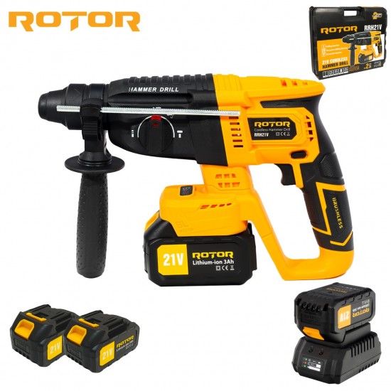 Ciocan rotopercutor cu acumulator, RRH21V ROTOR 21V/3Ah , 1800 rpm, 4450 bpm,