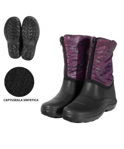 Cizme din PVC Mov/Negru SET 10 PERECHI, Impermeabile, Antiderapante, Captuseala sintetica