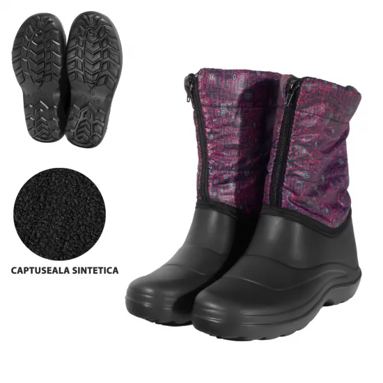Cizme din PVC Mov/Negru SET 10 PERECHI, Impermeabile, Antiderapante, Captuseala sintetica
