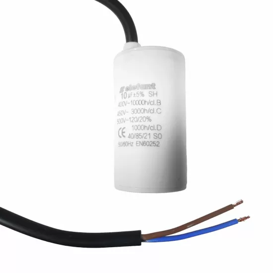 Condensator cu fire CBB60 10µF 35x62mm 450V, Elefant Condensator cu fire CBB60 10µF 35x62mm 450V, Elefant
