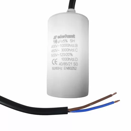 Condensator cu fire CBB60 16µF 40x72mm 450V, Elefant Condensator cu fire CBB60 16µF 40x72mm 450V, Elefant