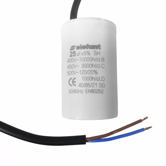 Condensator cu fire CBB60 25µF 45x72mm 450V, Elefant Condensator cu fire CBB60 25µF 45x72mm 450V, Elefant