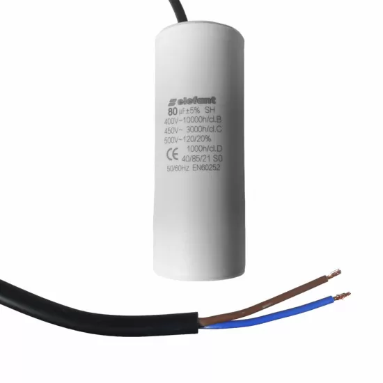 Condensator cu fire CBB60 80µF 50x127mm 450V, Elefant Condensator cu fire CBB60 80µF 50x127mm 450V, Elefant