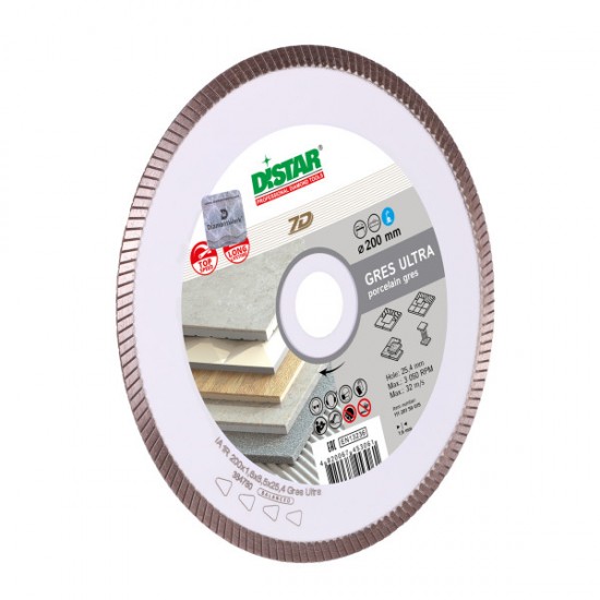 Disc diamantat Distar Gres Ultra, 200 mm, 250 mm ceramica dura, granit, Ucraina Profesional