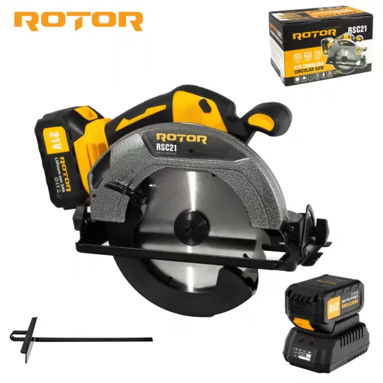 Fierastrau circular pe acumulator ROTOR RSC21, 21V/ 3Ah, 1000 W, 4300 rot/min, Brushless Fierastrau circular pe acumulator ROTOR RSC21, 21V/ 3Ah, 1000 W, 4300 rot/min, Brushless