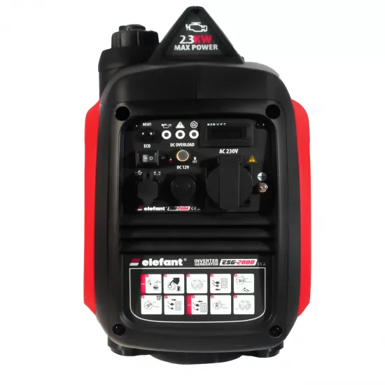 Generator cu Invertor ESG-2000 ELEFANT, Ieșire curent 2,3 kW, Siguranță de pornire, indicator de benzină, porturi USB Generator cu Invertor ESG-2000 ELEFANT, Ieșire curent 2,3 kW, Siguranță de pornire, indicator de benzină, porturi USB