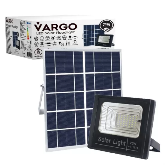 Proiector cu panou solar si telecomanda 25W 6500 K V-111874 VARGO Proiector cu panou solar si telecomanda 25W 6500 K V-111874 VARGO