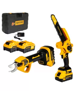 Set mini fierastrau CS1 si Foarfeca de gradina GS1 pe acumulator ROTOR, 500 W,600 W 4500 rot/min, 21 V 3 Ah