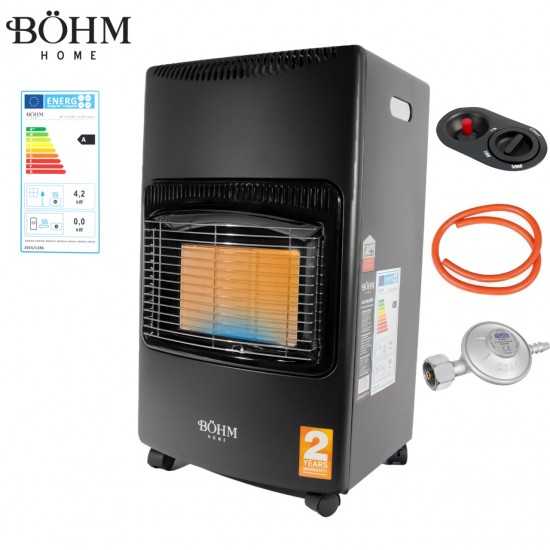 Soba pe gaz GPL BÖHM BF-003A , 4,20 kW , 3 trepte de putere , 20-80 m², Regulator GPL + Furtun GPL 1,5 m