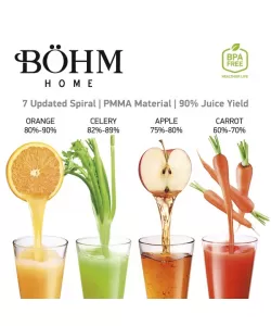 Storcător de fructe și legume cu presare la rece și răzătoare multifuncțională, 150 W,Material Fără BPA, BÖHM BM1533SM Storcător de fructe și legume cu presare la rece și răzătoare multifuncțională, 150 W,Material Fără BPA, BÖHM BM1533SM