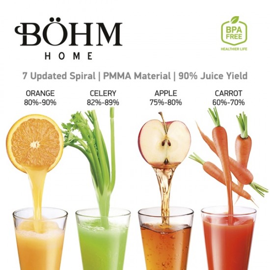 Storcător de fructe și legume cu presare la rece și răzătoare multifuncțională, 150 W,Material Fără BPA, BÖHM BM1533SM