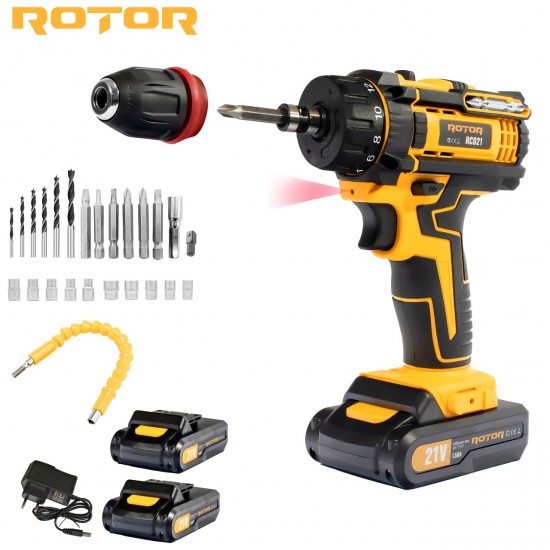 Trusa autofiletanta pe acumulator 21V ROTOR RCD21 + biti, 1350 RPM, Brushless