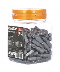 WC-BPZ25100 WELLCUT SCREWDRIVER BIT PZ2 100 PCS PZ2 25 MM