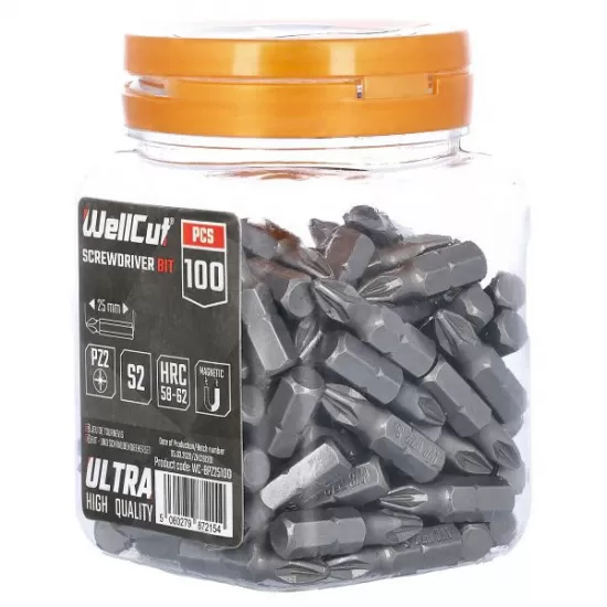 WC-BPZ25100 WELLCUT SCREWDRIVER BIT PZ2 100 PCS PZ2 25 MM WC-BPZ25100 WELLCUT SCREWDRIVER BIT PZ2 100 PCS PZ2 25 MM