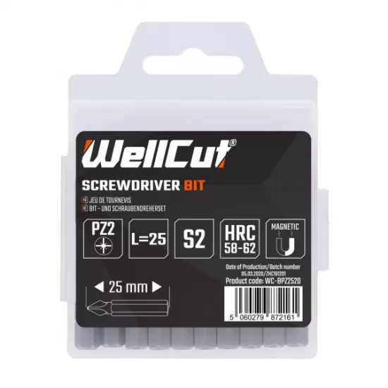WC-BPZ2520 WELLCUT SCREWDRIVER BIT PZ2 20 PCS PZ2 25 MM WC-BPZ2520 WELLCUT SCREWDRIVER BIT PZ2 20 PCS PZ2 25 MM
