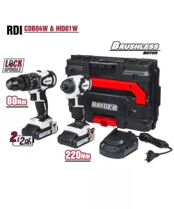 Surubelnita cu impact brushless RDI-CDB04W si HID01W 2x2Ah