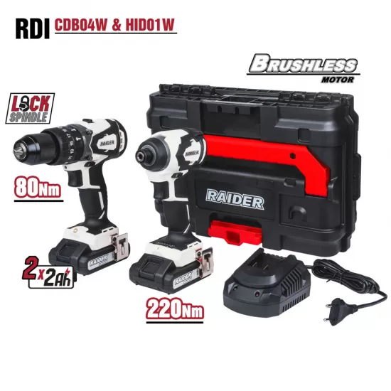 Surubelnita cu impact brushless RDI-CDB04W si HID01W 2x2Ah