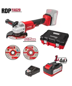 R20 Polizor unghiular Ø125mm 4Ah 2 discuri cutie RDP-YAG20