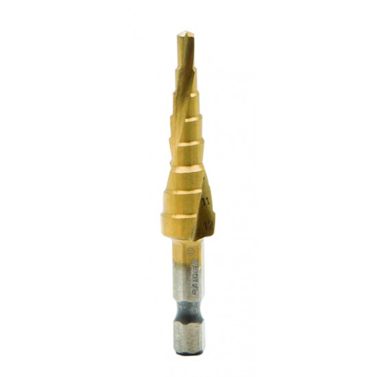 Burghiu conic in trepte HEX 1/4" HSS + TIN ø4-12mm