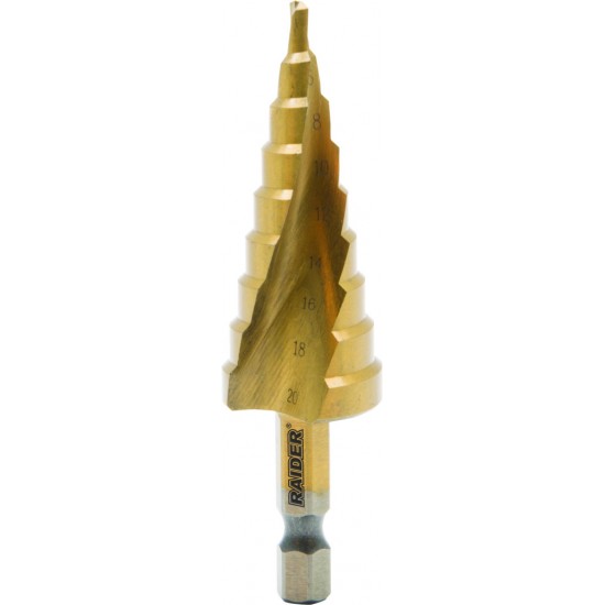 Burghiu conic in trepte HEX 1/4" HSS + TIN ø4-20mm