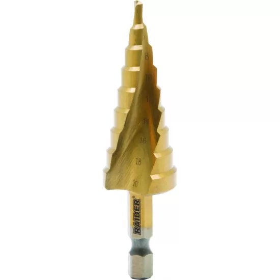 Burghiu conic in trepte HEX 1/4" HSS + TIN ø4-20mm