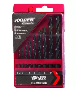 Set burghie 10pcs. Ø1, 2, 3, 4, 5, 6, 7, 8, 9, 10mm HSS-R