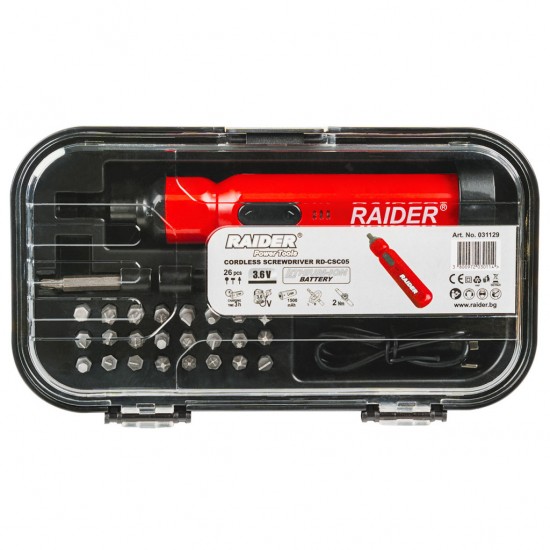 Surubelnita electrica 3.6V 1,5Ah 26 accesorii cutie RD-CSC05
