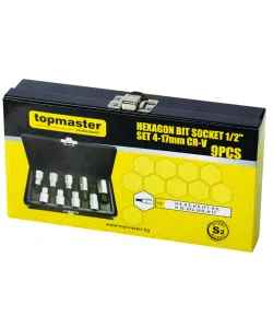 Set tubulare cu biti 1/2" 4-17mm 9pcs CR-V TMP