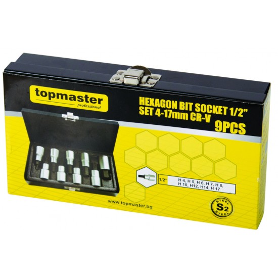 Set tubulare cu biti 1/2" 4-17mm 9pcs CR-V TMP