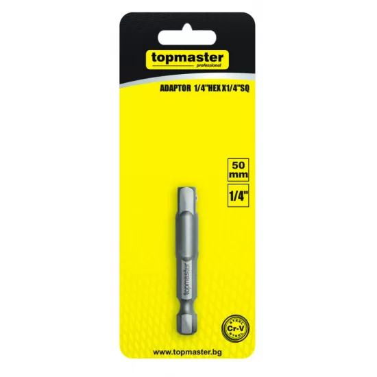 Adaptor 1/4" hex x 1/4 patrat 50mm