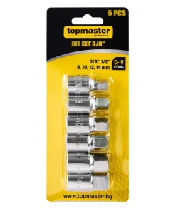 Set 6 buc biti 3/8" - 6, 8, 10, 12mm, 3/8", 1/2" TMP