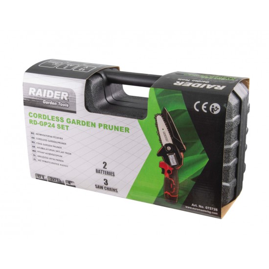 Mini-fierastrau de gradina 12V 4” 2x2Ah cu 3 lanturi in cuti