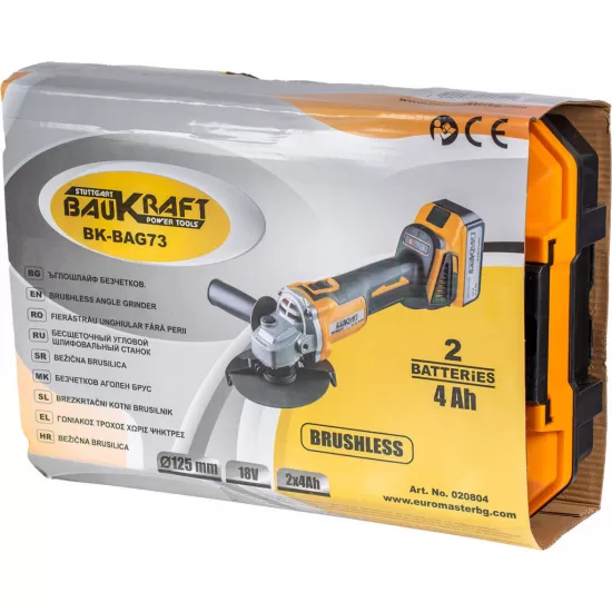 Polizor unghiular brushless Ø125mm 18V 2x4Ah geanta BK-BAG73