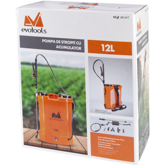 Pompa de Stropit cu Acumulator si Spatiu Depozitare Evotools PP 1152 Volum 12 l