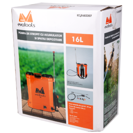 Pompa de Stropit cu Acumulator si Spatiu Depozitare Evotools PP Volum 16 l