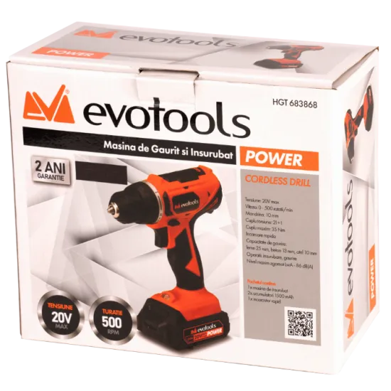 Masina de Gaurit si Insurubat POWER Evotools 35Nm cu 2 Acumulatori si Incarcator MAX 20V