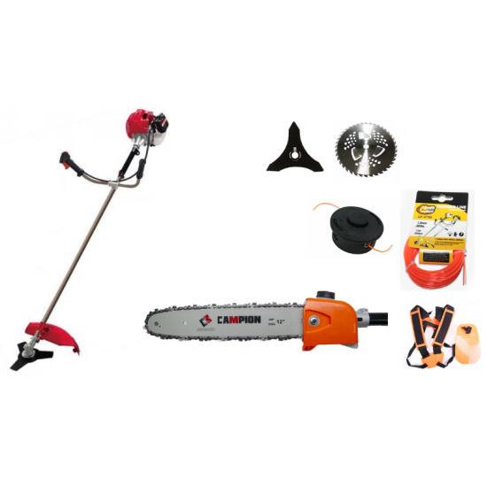 Motocoasa Campion Suedia 6 CP + Accesoriu drujba de taiat la inaltime + 5 Accesorii