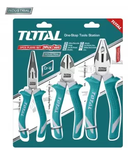 TOTAL - Set clesti 3 buc (Cleste patent 8 / 200mm, Clestie taietor 7/ 180 mm - Cleste cu varf ascutit 6 / 160 mm) - Cr-V (INDUSTRIAL)