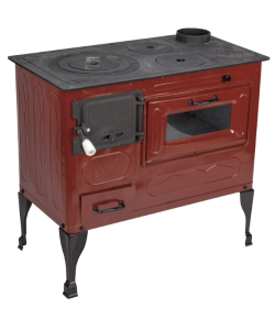 Soba pe lemne cu plita si cuptor  A , 130 mm, 80x44x75 cm, maro,cos dreapta