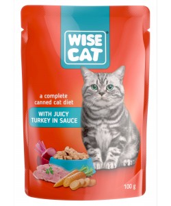 Hrana umeda pentru pisici, WISE CAT ADULT, curcan in sos, 24 plicuri x 100 gr