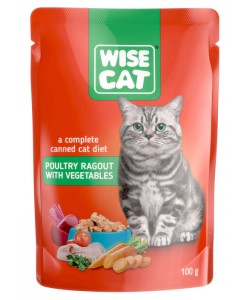 Hrana umeda pentru pisici, WISE CAT, tocana de pasare de curte si legume, 24 plicuri x 100gr