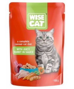 Hrana umeda pentru pisici, WISE CAT ADULT, iepure in sos, 24 plicuri x 100 gr