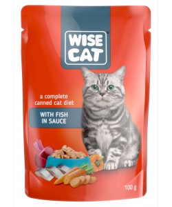 Hrana umeda pentru pisici, WISE CAT ADULT, peste in sos, 24 plicuri x 100 gr