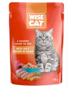 Hrana umeda pentru pisici, WISE CAT ADULT, pui in sos, 24 plicuri x 100gr