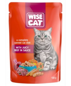 Hrana umeda pentru pisici, WISE CAT ADULT, vita in sos, 24 plicuri x 100gr