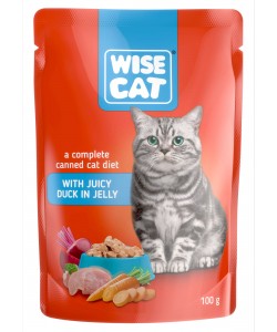 Hrana umeda pentru pisici, WISE CAT ADULT, rata in jeleu, 24 plicuri x 100 gr
